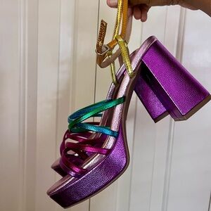 Pop Women’s Kallie Heeled Sandal- Fuchsia Multi Colored